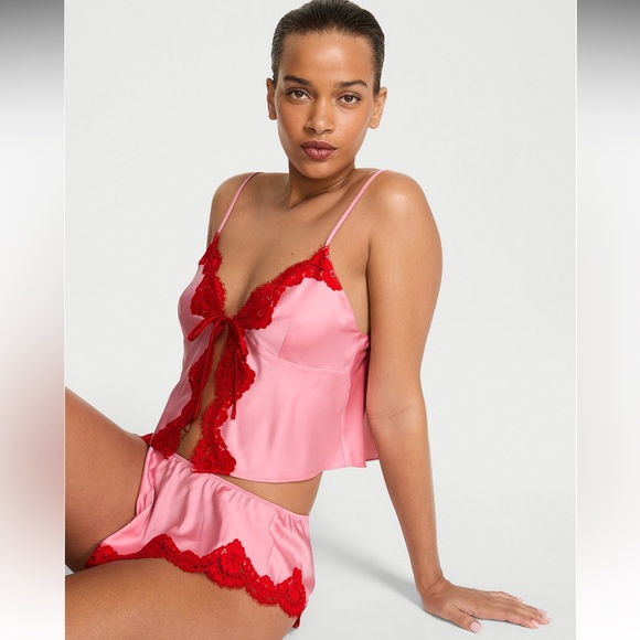NWT VS Satin Lace-Trim Flyaway Cami & Flutter Shorts Set